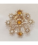 Vintage Flower Metal Brooch Gold Tone Floral Rhinestones Pin - $9.99