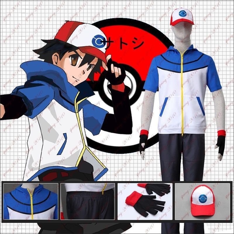 Pokemon GO Ash Ketchum Trainer Unisex Cosplay Costume Jacket Glove Hat ...