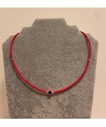 Evil eye beaded necklace handmade seed beads pink summer choker - $15.00