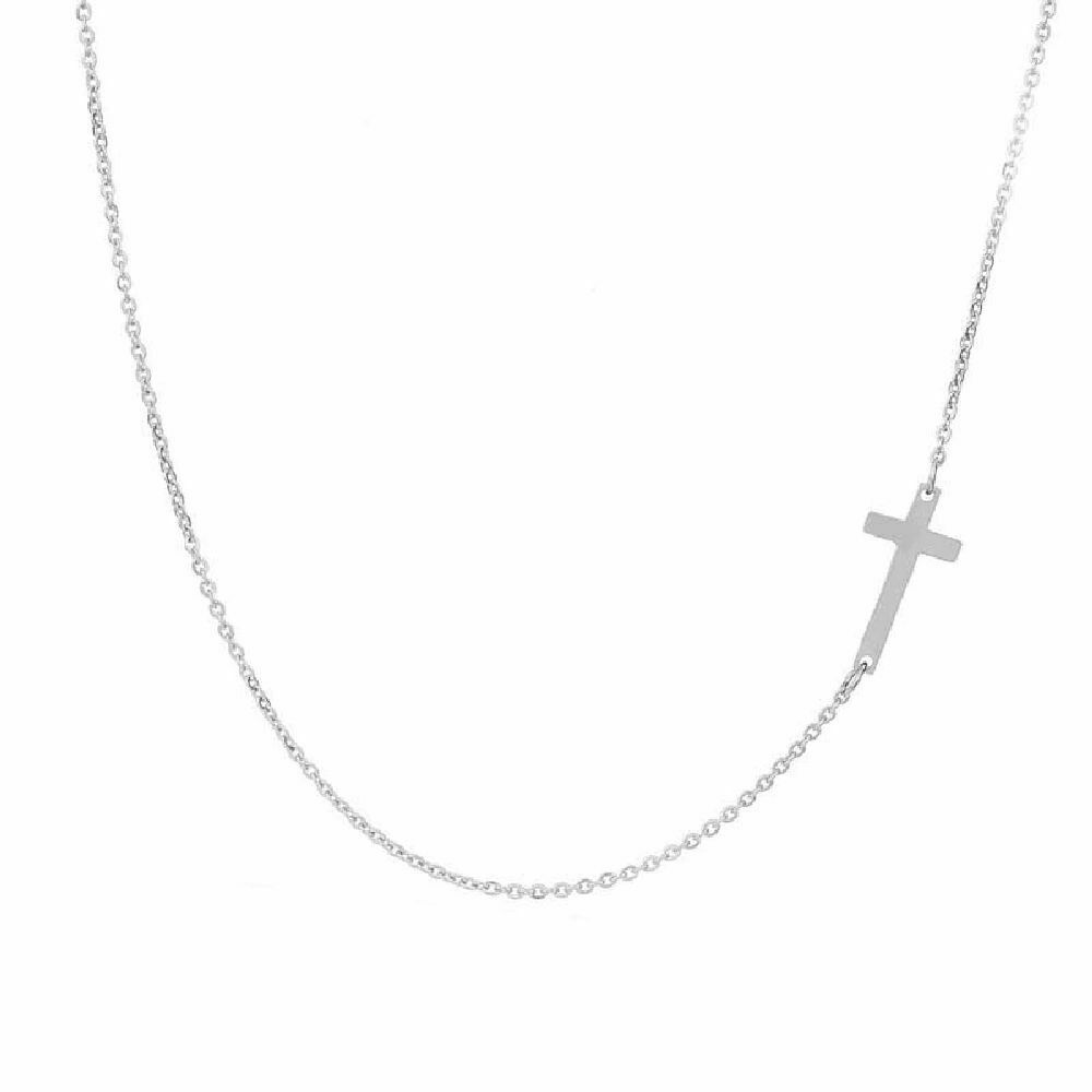 Stainless Steel Sideways Cross Silver Plated Pendant Chain Necklace