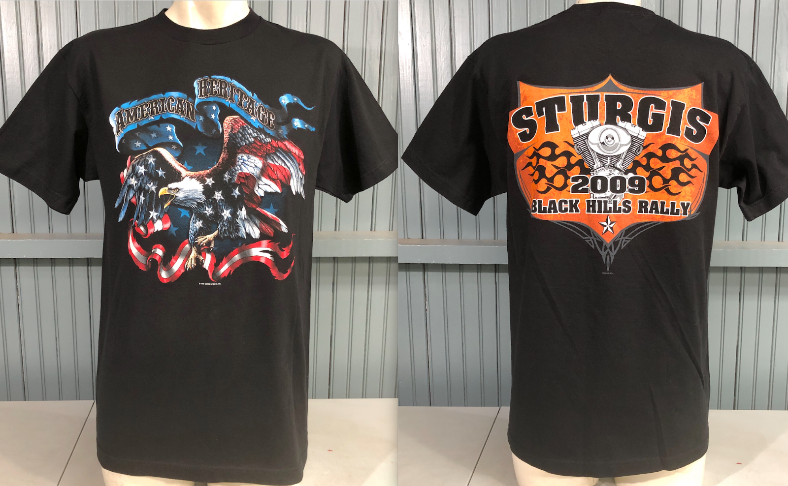 Primary image for Sturgis Black Hills Motorcycle Rally 2009 2-Sided US Flag T-Shirt Medium Eagle