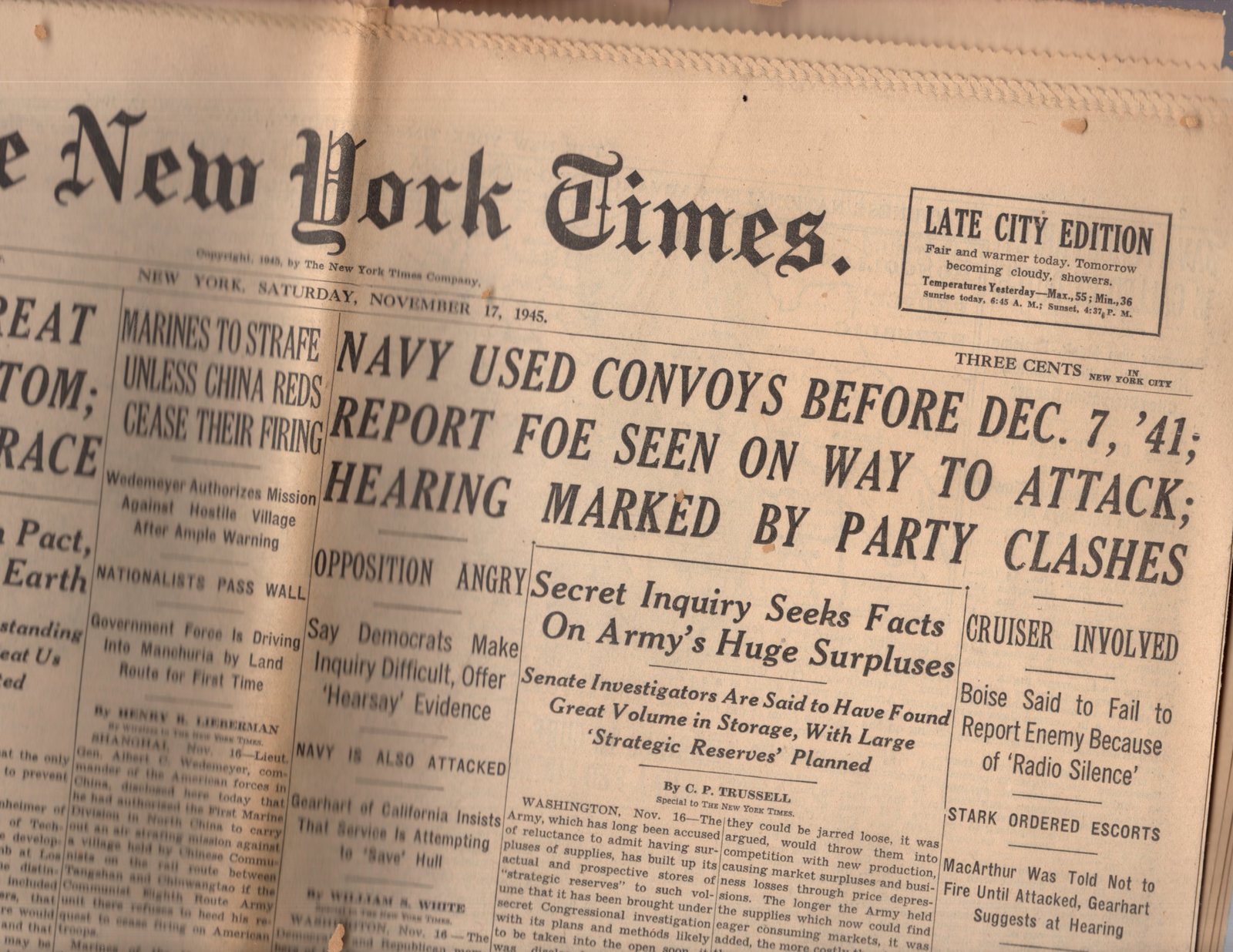 The New York Times, Newspaper, Saturday, November 17,1945 - 1940-69