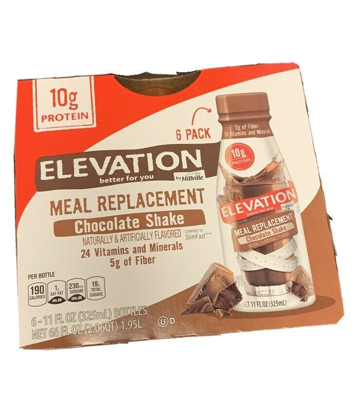 Elevation Chocolate Shake Meal Replacement 6 Bottles 11oz Each Meal