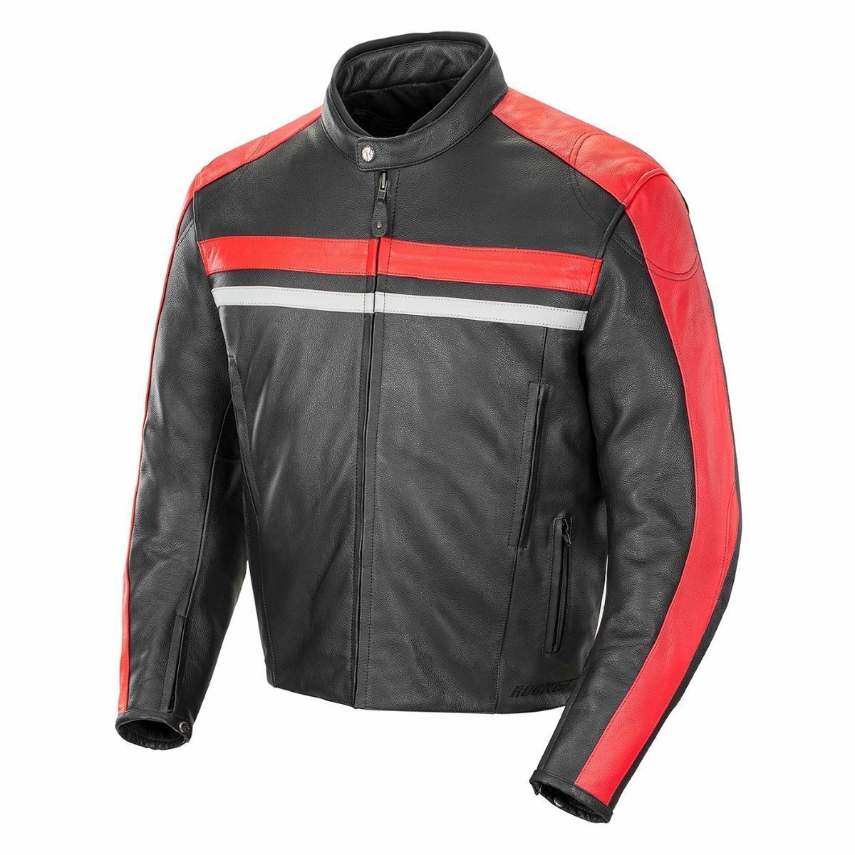 Men's Two Tone Black Red Cont Motorcycle Racing Real Leather Gray Striped Jacket