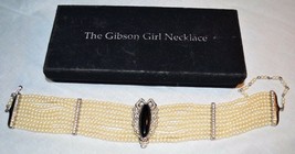 VTG '87 Franklin Mint Gibson Girl Dana Gibson Onyx Faux Pearl Necklace Choker - $156.42