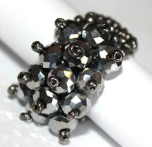 Silver Hematite Crystal Seed Bead Mystic Topaz One Size Stretch Ring 7-10 - $9.95