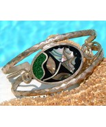 Vintage Mexico Inlay Cuff Bracelet Abalone Flower Inlaid Child - $17.95