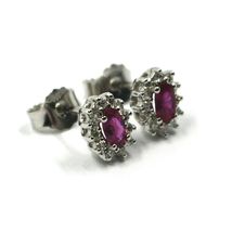 18K WHITE GOLD FLOWER EARRINGS OVAL RUBY 0.55 CARATS, DIAMONDS FRAME 0.28 CARATS image 3