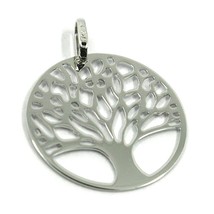 9K WHITE GOLD PENDANT, FLAT TREE OF LIFE, DISC DIAMETER 17 MM, 0.67 INCHES image 1