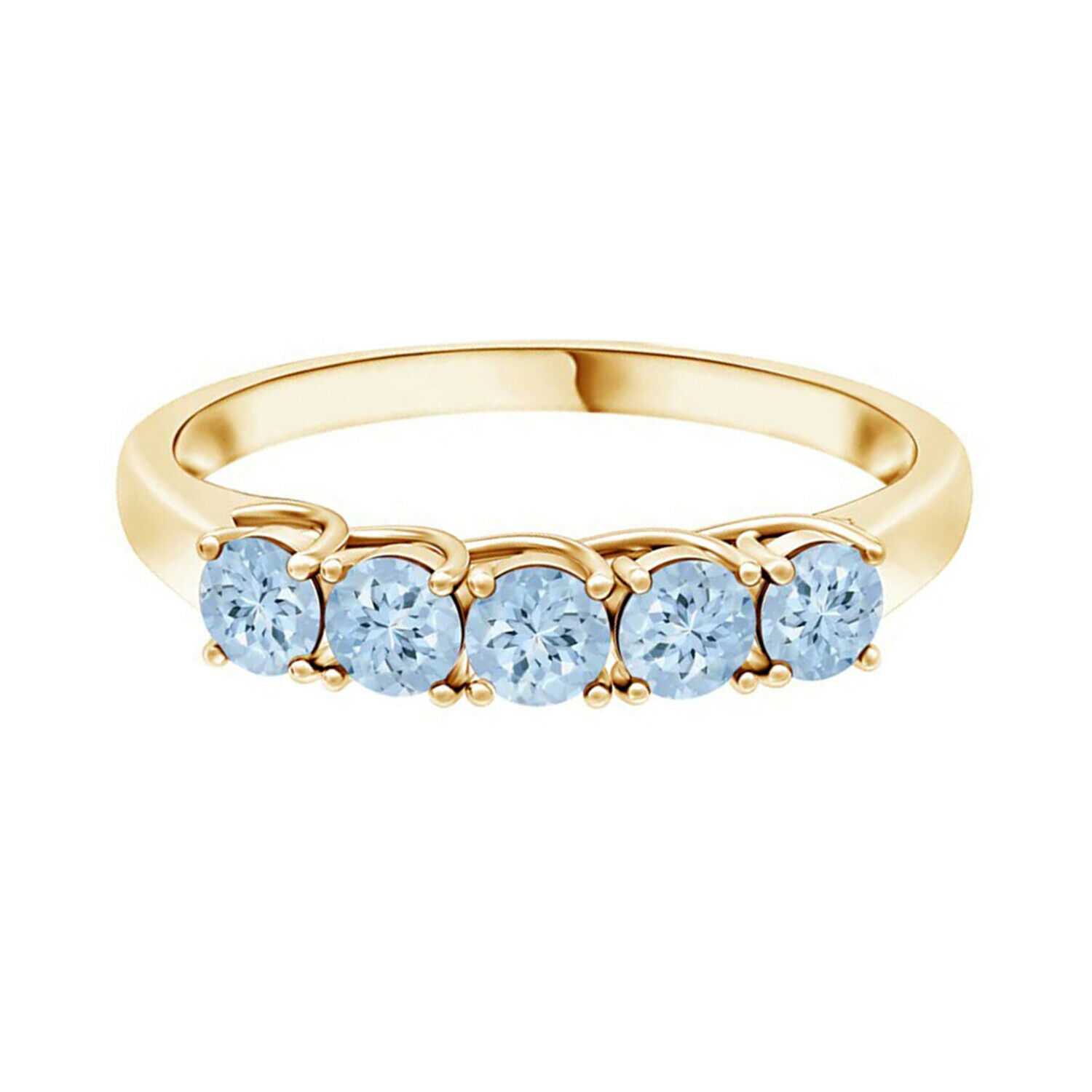Half Eternity Band!! 0.5 Ctw Round Aquamarine Stackable Ring In 9K Yellow Gold
