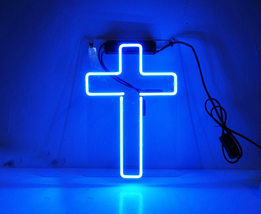 Handmade &#39;Cross&#39; Art Light Religion Banner LED Neon Light Sign 11&quot;x8&quot; - $69.00