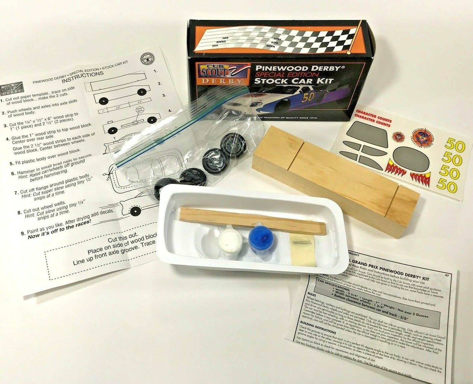 Vintage Boy Scouts Cub Scout Derby Stock Car Kit Special Edition Pinewood Derby Wooden