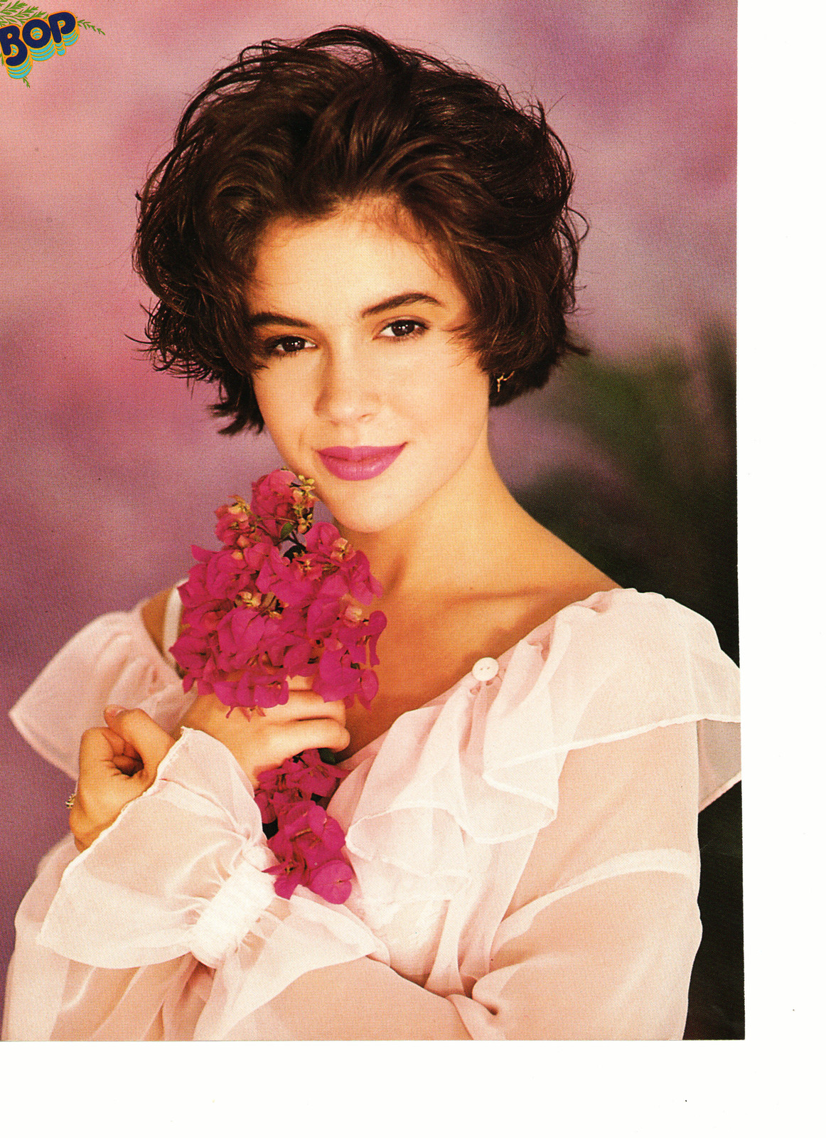 Alyssa Milano Teen Magazine Pinup Clipping Holding Pink Flowers Vintage ...