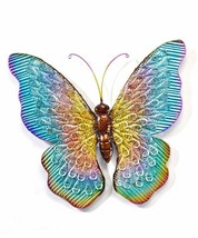 Butterfly Wall Plaque - 20" Wide Metal Textural Detail Rainbow Pastel Color Home - $79.19