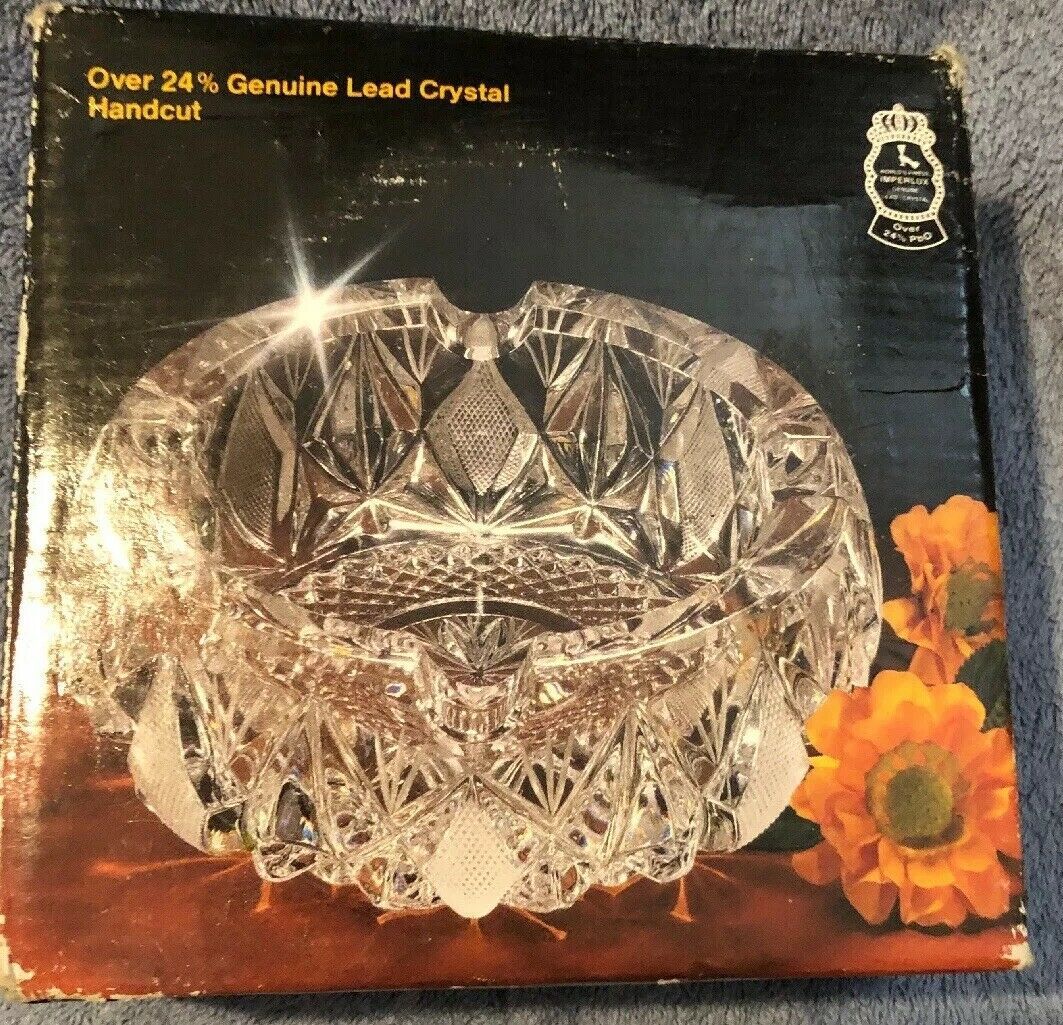 Vintage Imperlux Hand Cut 24 Lead Crystal Ashtray Made In Germany NIB