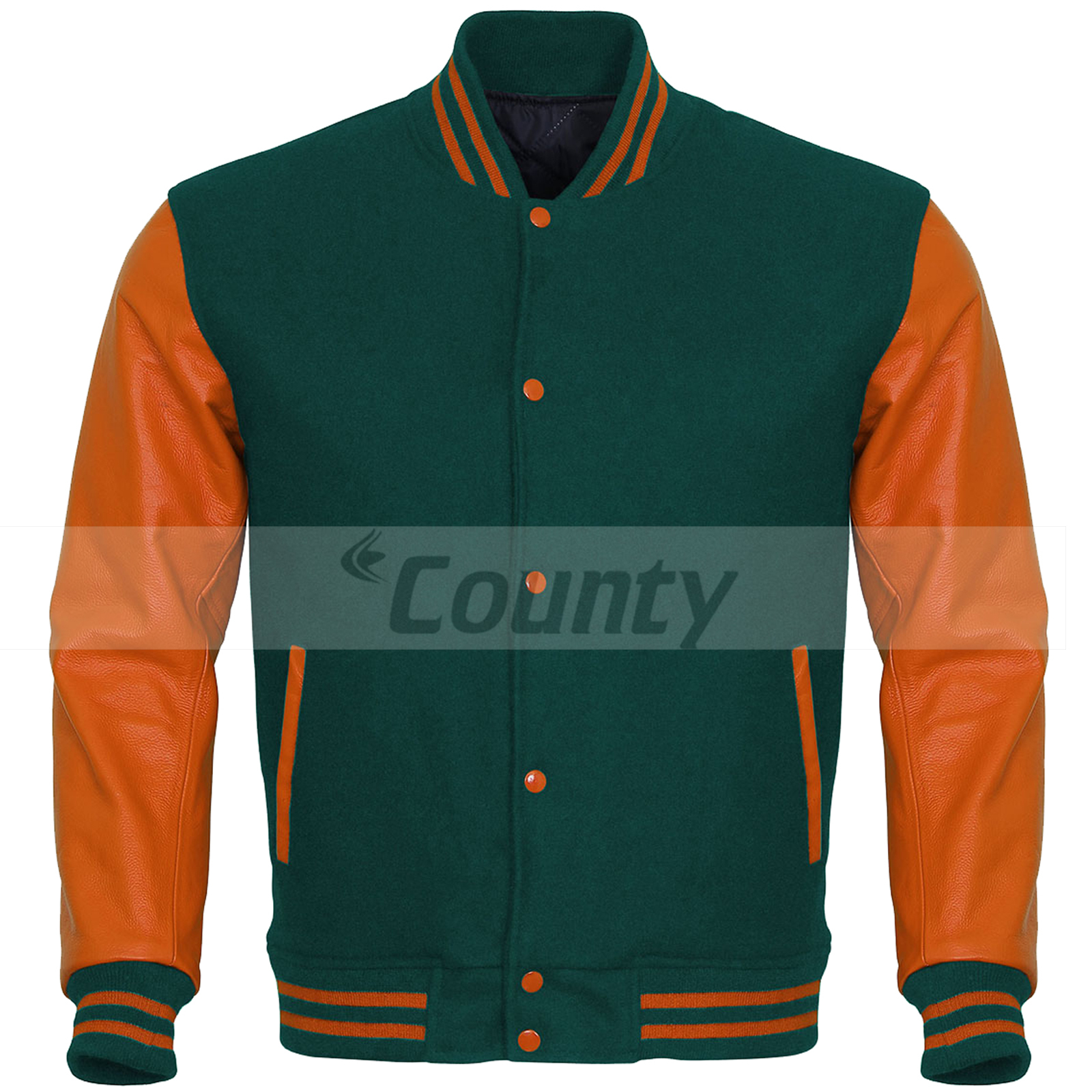 New Super Varsity Letterman Baseball Jacket Green Body Orange Leather Sleeves