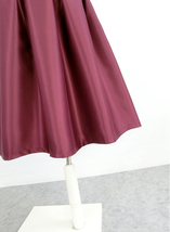 Women Burgundy Pleated Party Skirt High Waisted Pleated Midi Skirt A-line Plus  image 5