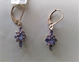TANZANITE MARQUISE, PEAR &amp; ROUND DANGLE EARRINGS, PLATINUM / SILVER, 1.2... - $99.99