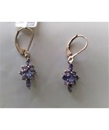 TANZANITE MARQUISE, PEAR &amp; ROUND DANGLE EARRINGS, PLATINUM / SILVER, 1.2... - $99.99