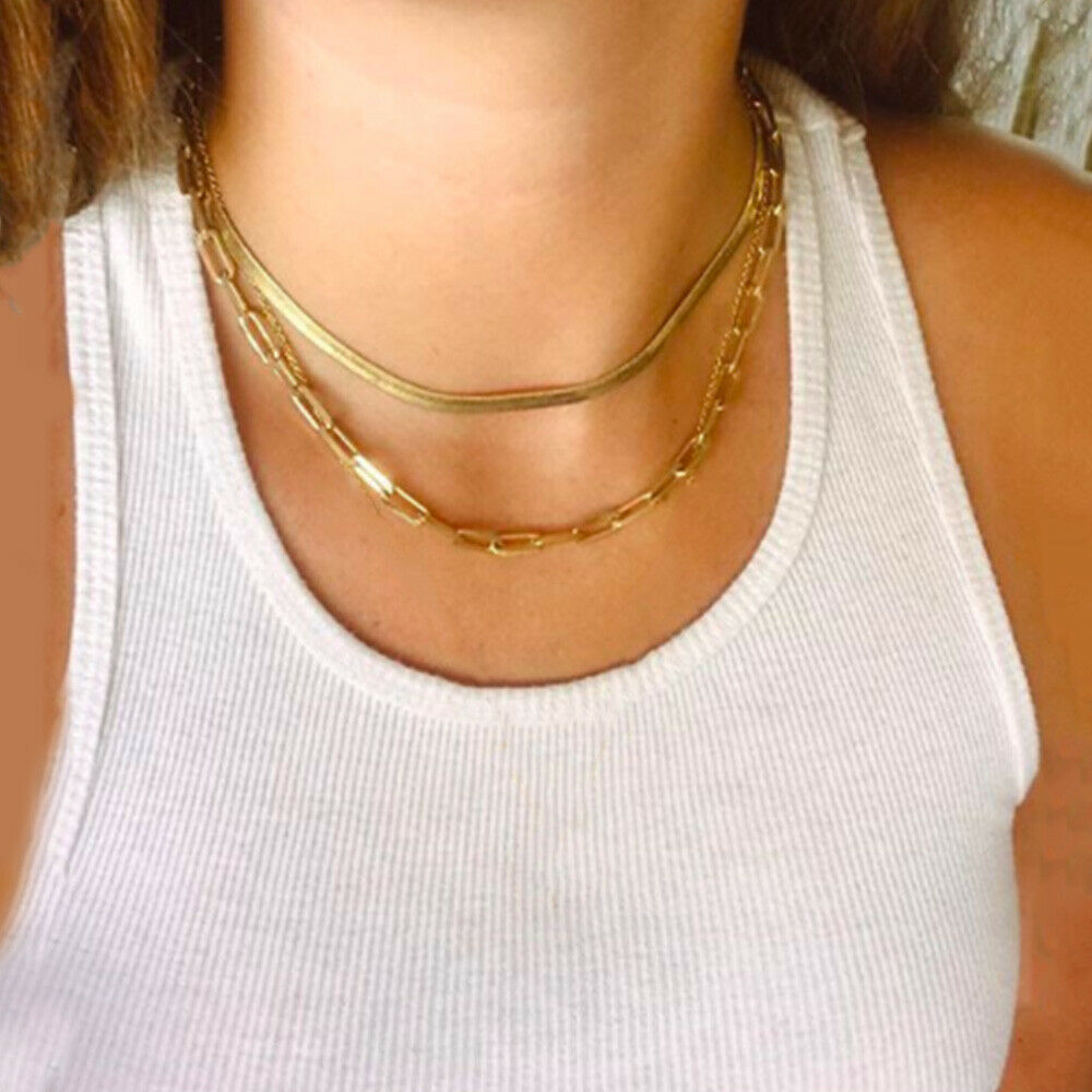 14K Yellow REAL GOLD  paper clip Link Chain Necklace 2mm 16'' 18'' 20 22''