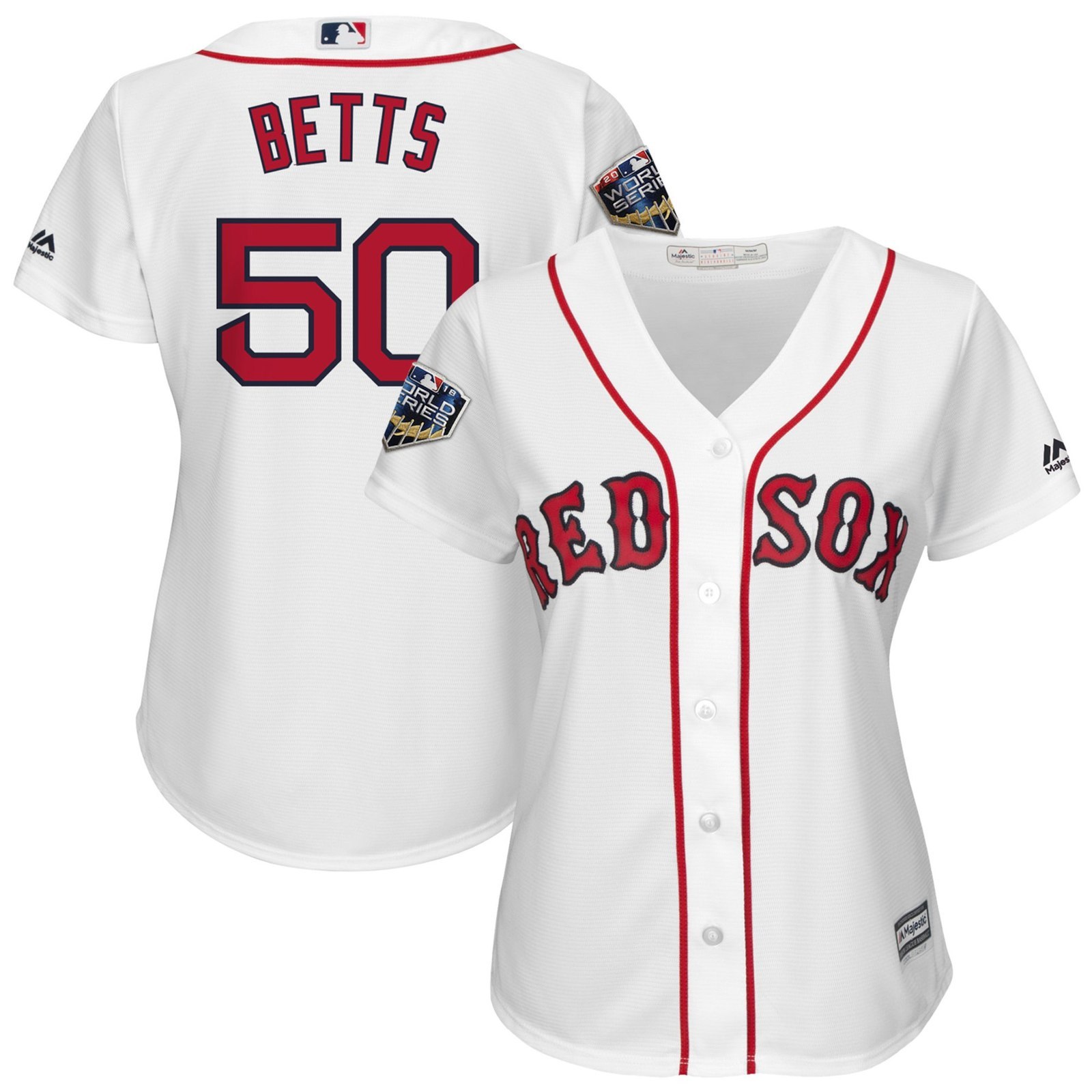 Women's Boston Red Sox 50 Mookie Betts White 2018 World Series Cool