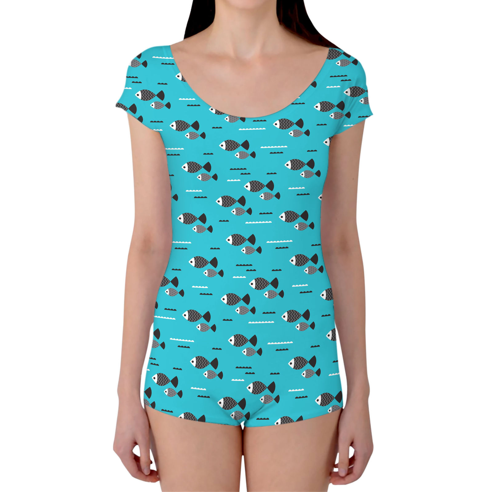 Fish Waves Boyleg Leotard Leotards & Unitards