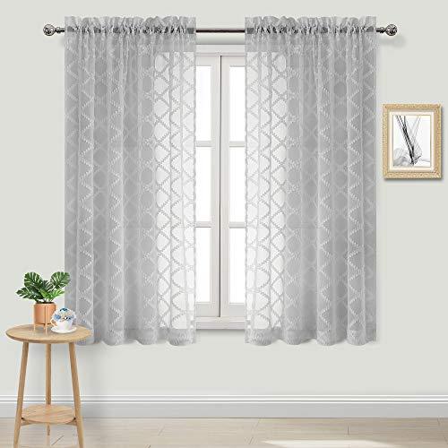 DWCN Sheer Curtains Faux Linen Semi Grey Voile Sheer Curtains Moroccan