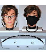 Glasses Chain - Face Mask Holder, Black Leather Steel Necklace, Upcycled... - $20.00