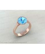 Natural Blue Topaz Round Cut Gemstone Sterling Silver Women Ring Jewelry - $66.00