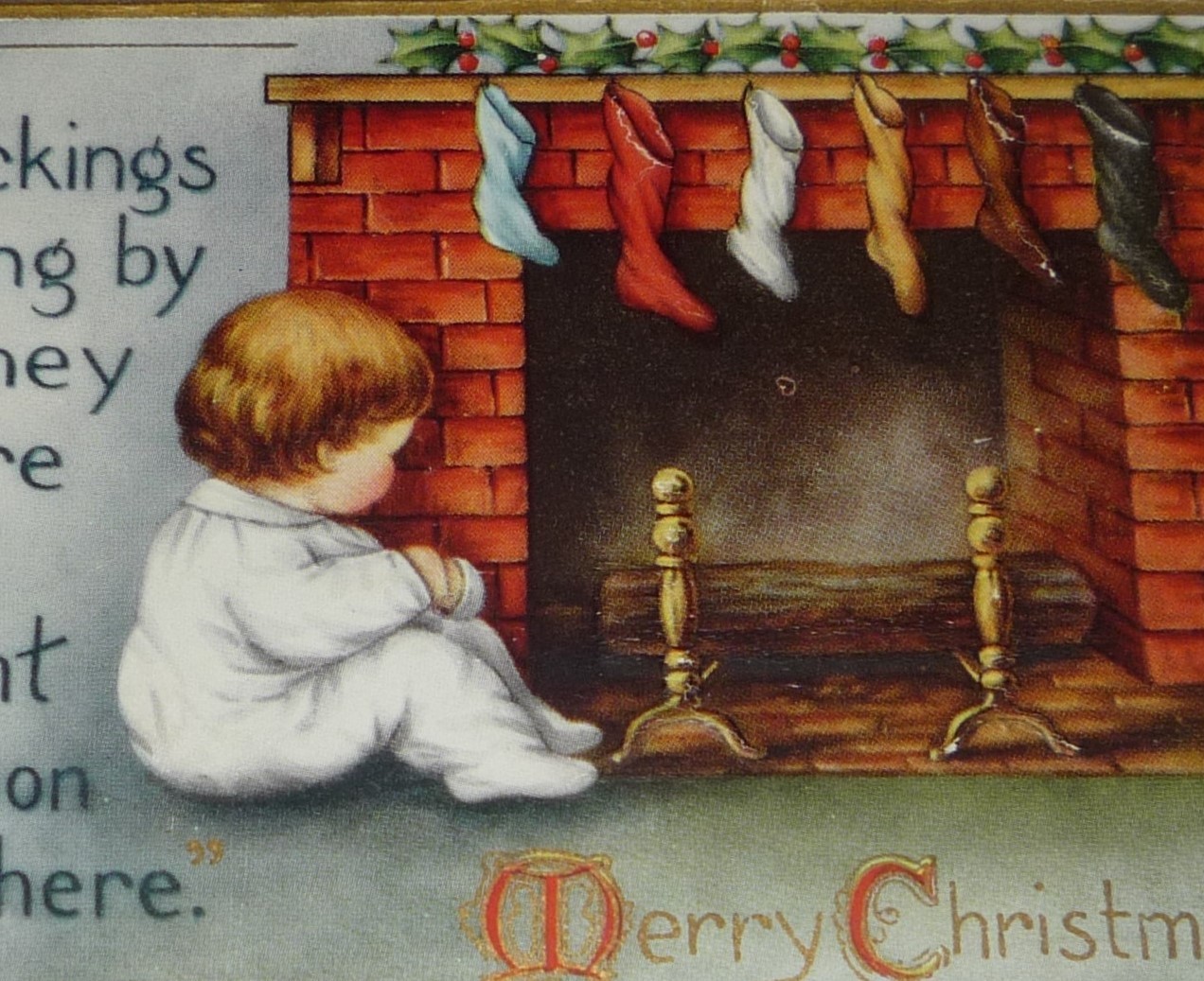 Primary image for Little Boy By Fireplace Waiting For Santa Claus  Antique Whitney Made Postcard 