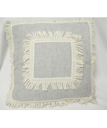 Gray Throw Pillow with Off White Fringe on Edge and Center 19&quot; Square De... - $18.80