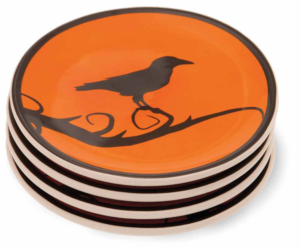 Hallowchic Fun Halloween Ceramic Serving Crow Birds Plates Set/ Four,4.