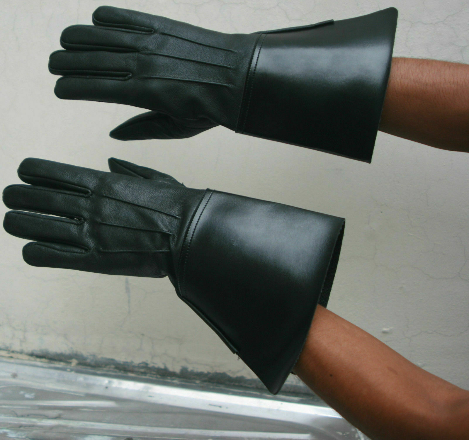 Piper Drummer Leather Gauntlets/Gloves Black Soft Leather Knight