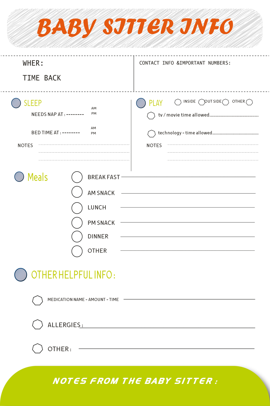 EDITABLE Babysitter Information Printable, and similar items