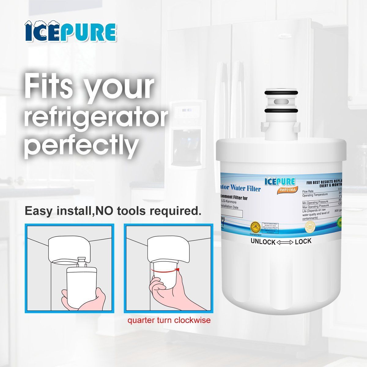 Replacement Water Filter for Refrigerator Model LG LFX25974ST 3 Pack