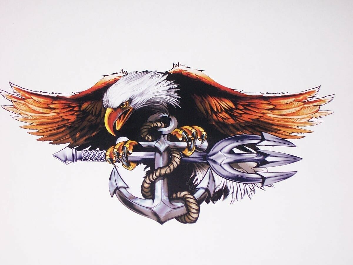 Bald Eagle Holding Navy Trident Graphic Decal Golf Cart Sticker Decals