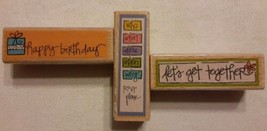 Kollette Hall set of 3 Wood Mounted Rubber Stamps NEW Party Get Together RSVP - $14.84
