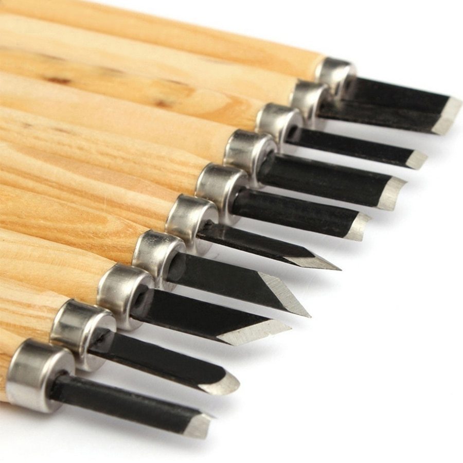 HILDA 10pcs/set Wood Handle Carving Mini Chisels Kit Handy Cutting Burin Tools S Knives & Blades
