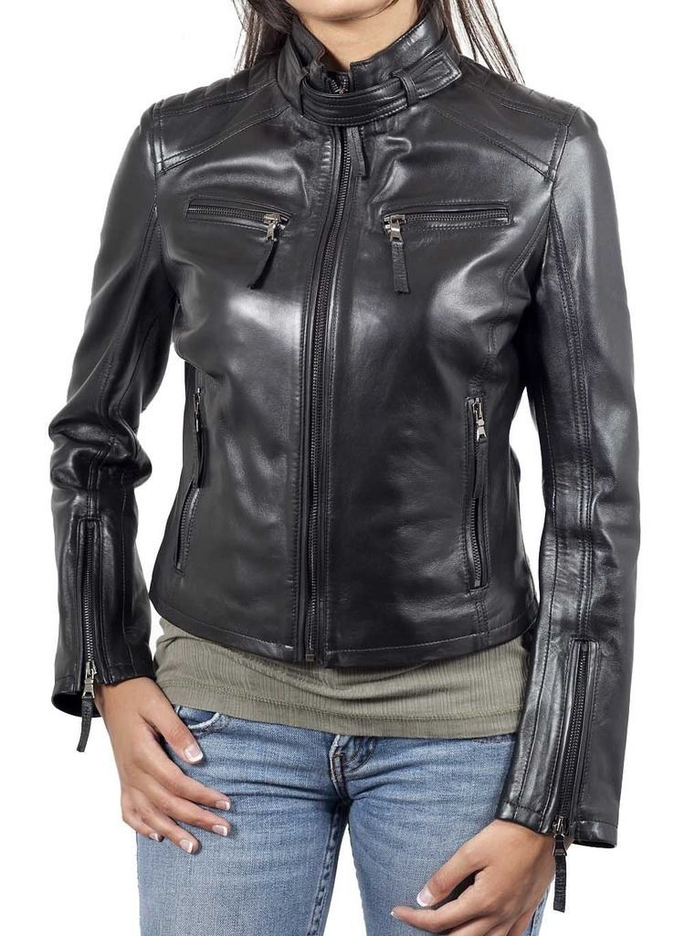 New Women's Motorcycle Lambskin Leather Slim fit Jacket For Women ...