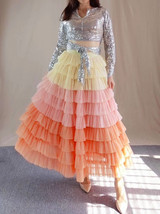 Yellow Pink Layered Tulle Skirt Tiered Tulle Party Outfit Plus Size Party Skirt 