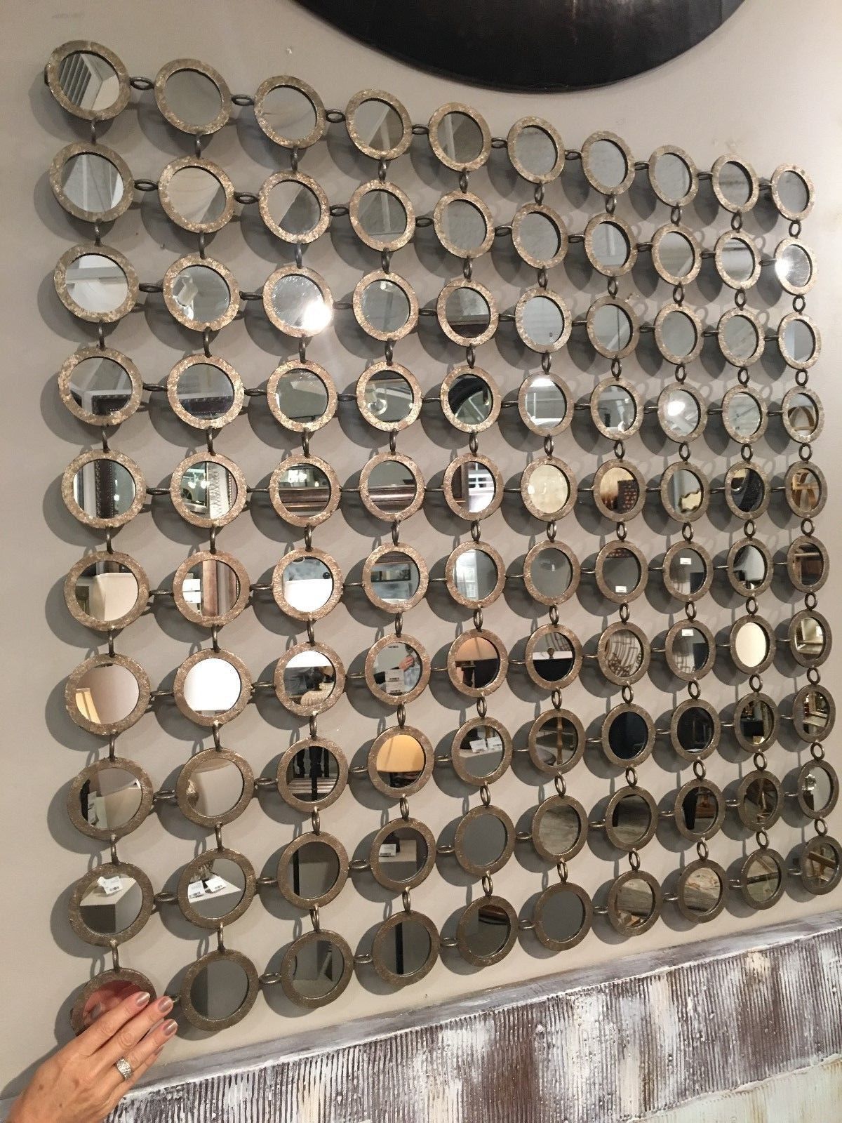 XL 40" ANTHROPOLOGIE STYLE WALL MIRROR HAND CIRCLES METAL ART