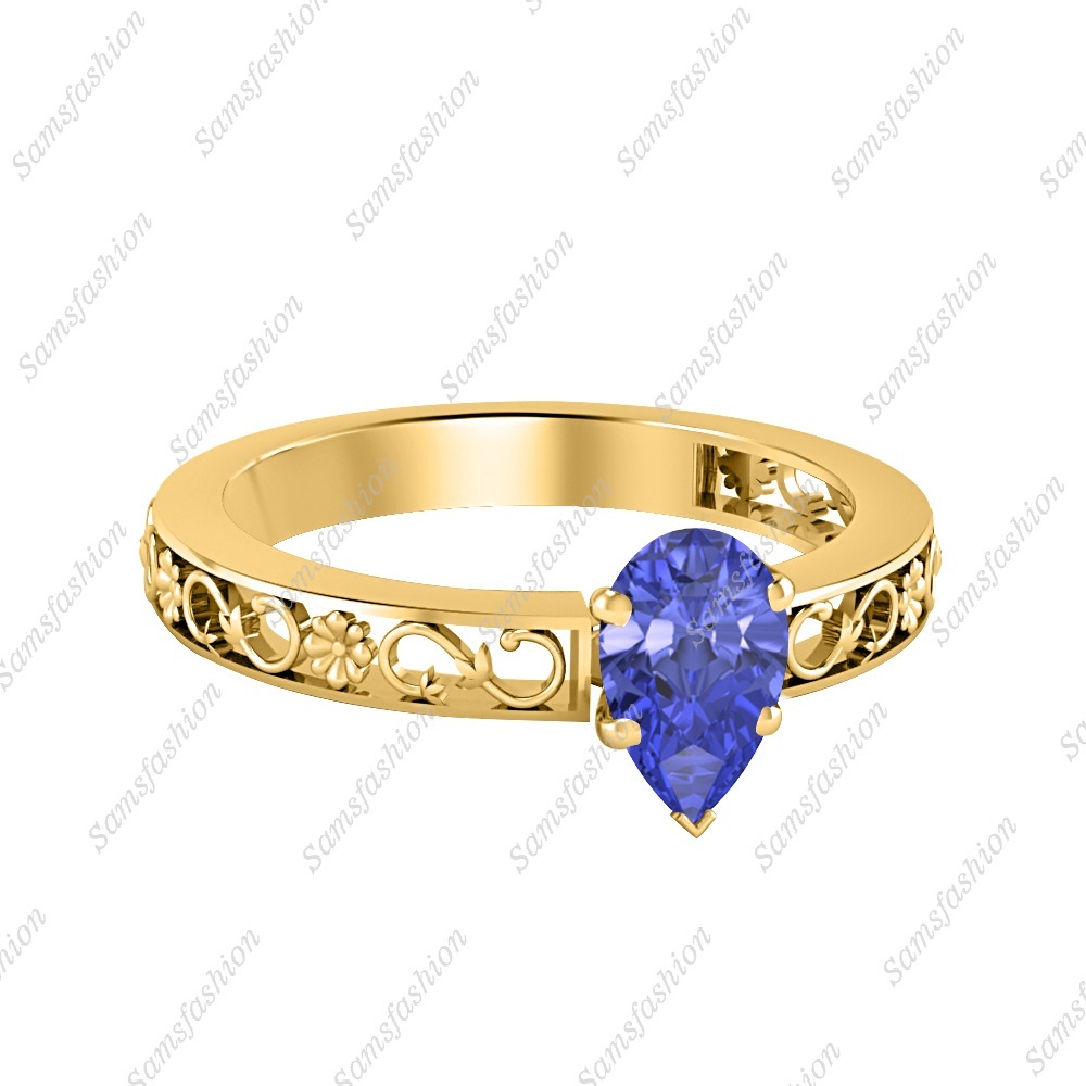 Women's Solitaire Pear Shaped Tanzanite 14k Yellow Gold Over Engagement Ring