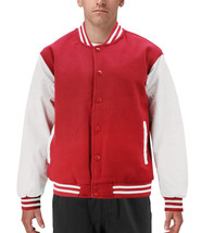 Men's Classic Two Tone Snap Button Sports Letterman Varsity Jacket w/Defects 3XL