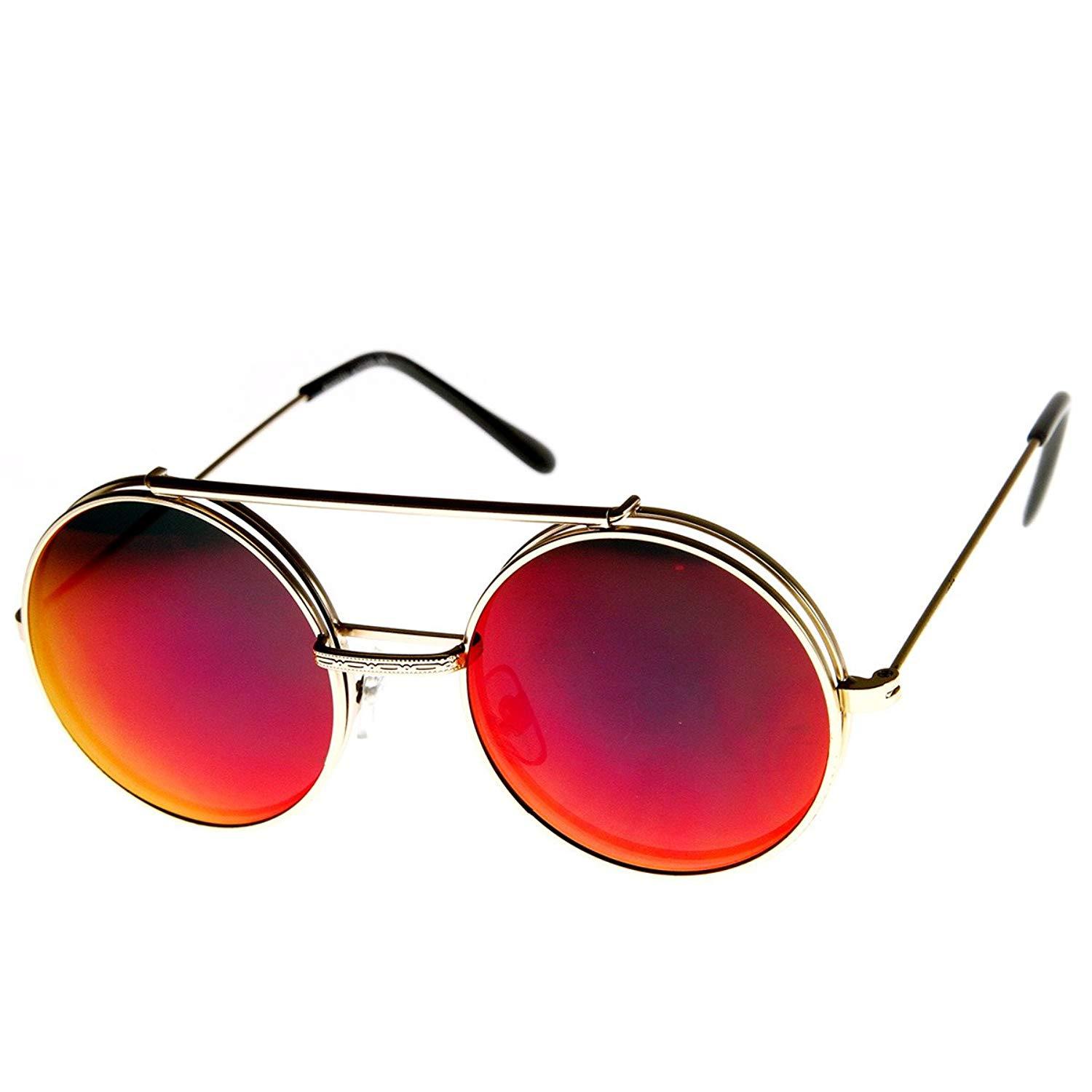Limited Edition Red Mirror Flip Up Lens Round Circle Django Sunglasses Sunglasses And Fashion 