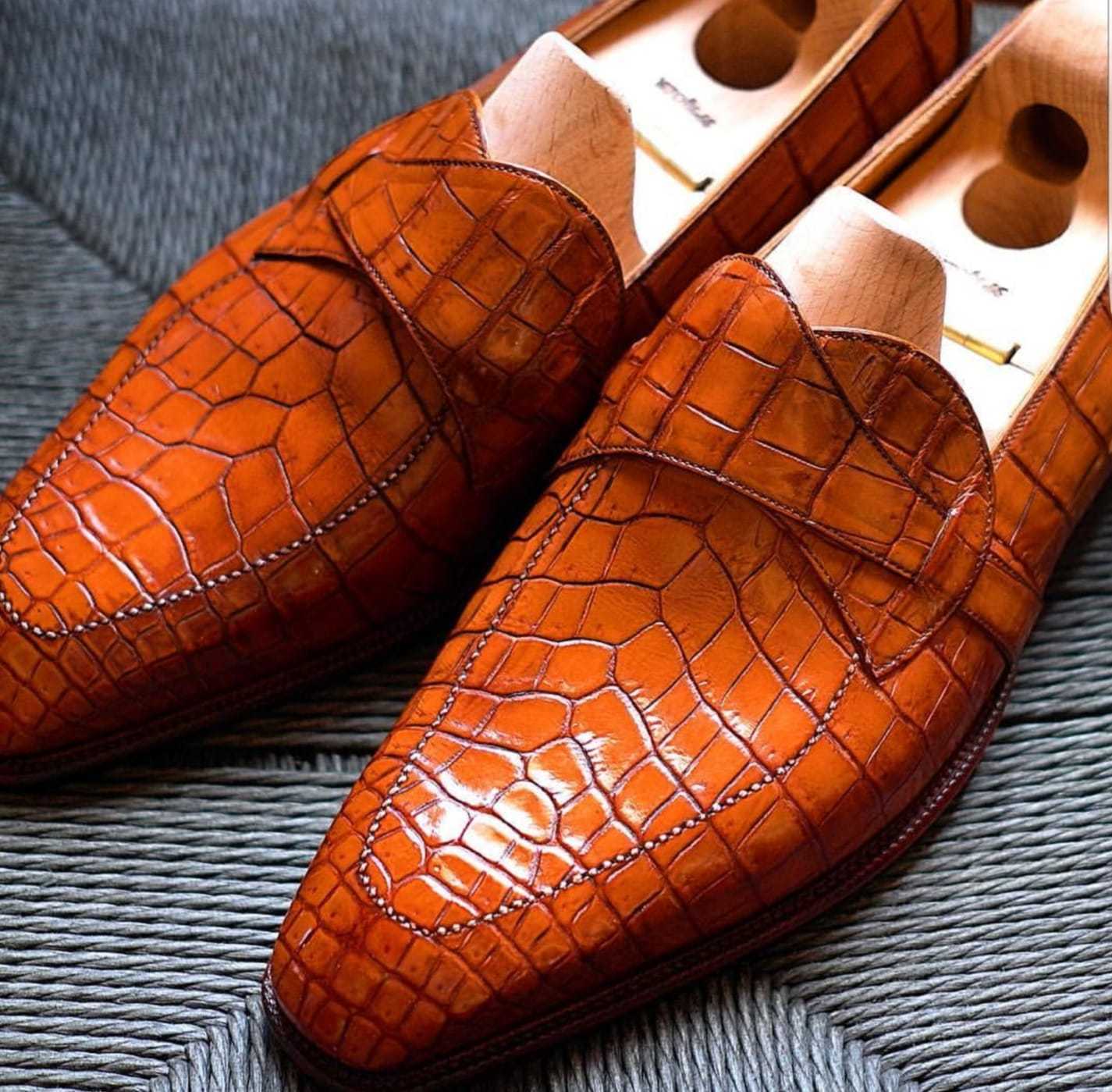 New Men's Leather Shoes, Formal Crocodile Texture Leather Men derby Brown Shoe 2