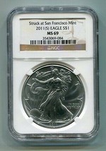 2011(S) American Silver Eagle San Francisco Mint Label Ngc MS69 Brown Nice Coin - £41.66 GBP