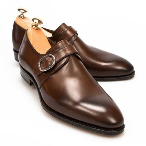Monk Style Dark Brown Color Pointed Toe Buckle Closer Handmade Men Leather Shoes