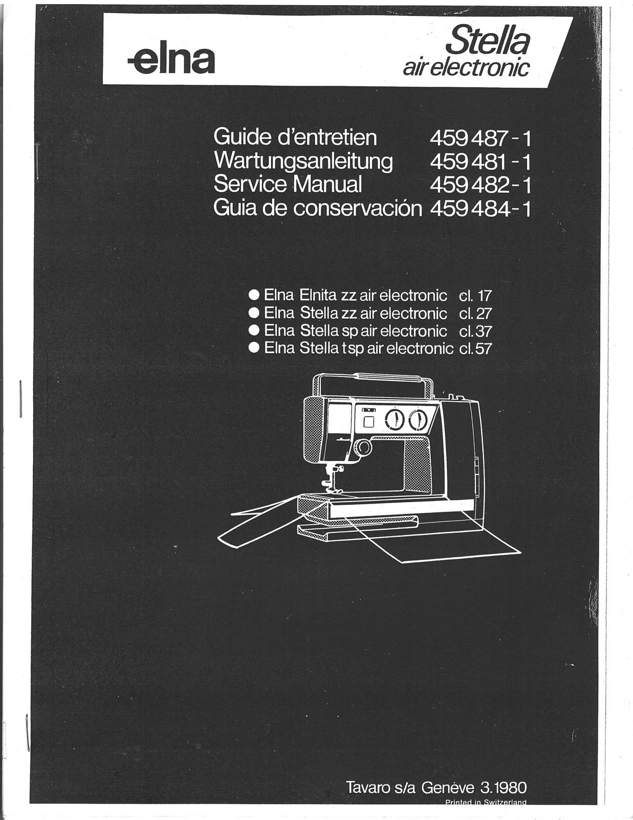 Elna Stella SERVICE Manual Air Electronic Sewing Machine Hard Copy Sewing