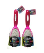 Conair Pink NColor Detangle &amp; Style Brush Set 2 Brushes Rubber Grip Ball... - $15.99