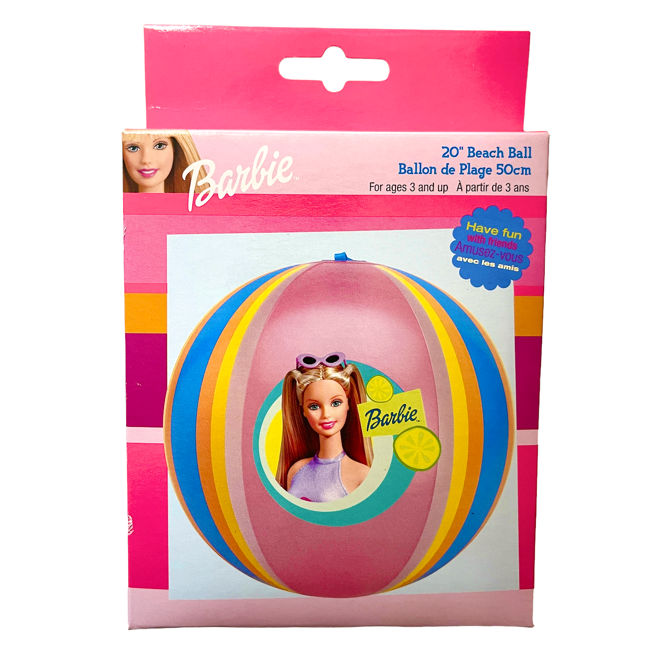 Primary image for Vintage 2002 Barbie Inflatable Beach Ball 20" New In Box Pink Blue Mattel Inc.
